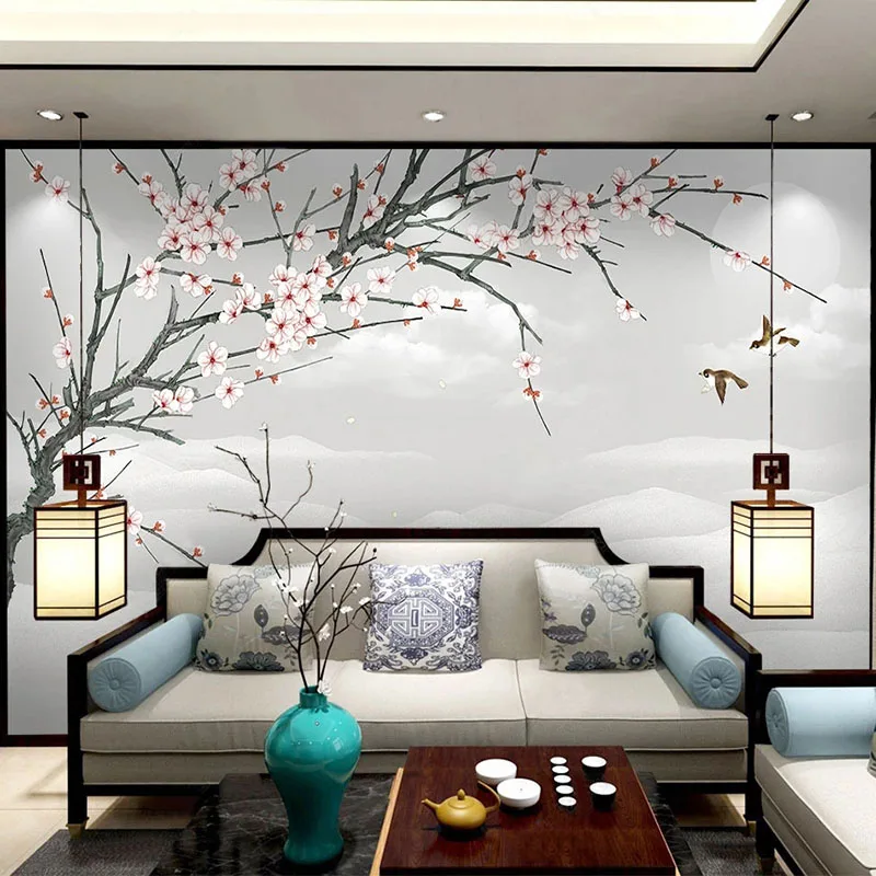 Custom 3D Wallpaper New Chinese Style Plum Blossom Flower And Bird Landscape Backdrop Wall Decoration Painting Home Decor Mural jia baomin painting technique tutorial book chrysanthemum lotus chinese freehand drawing pheasant bird eagle crane picture album