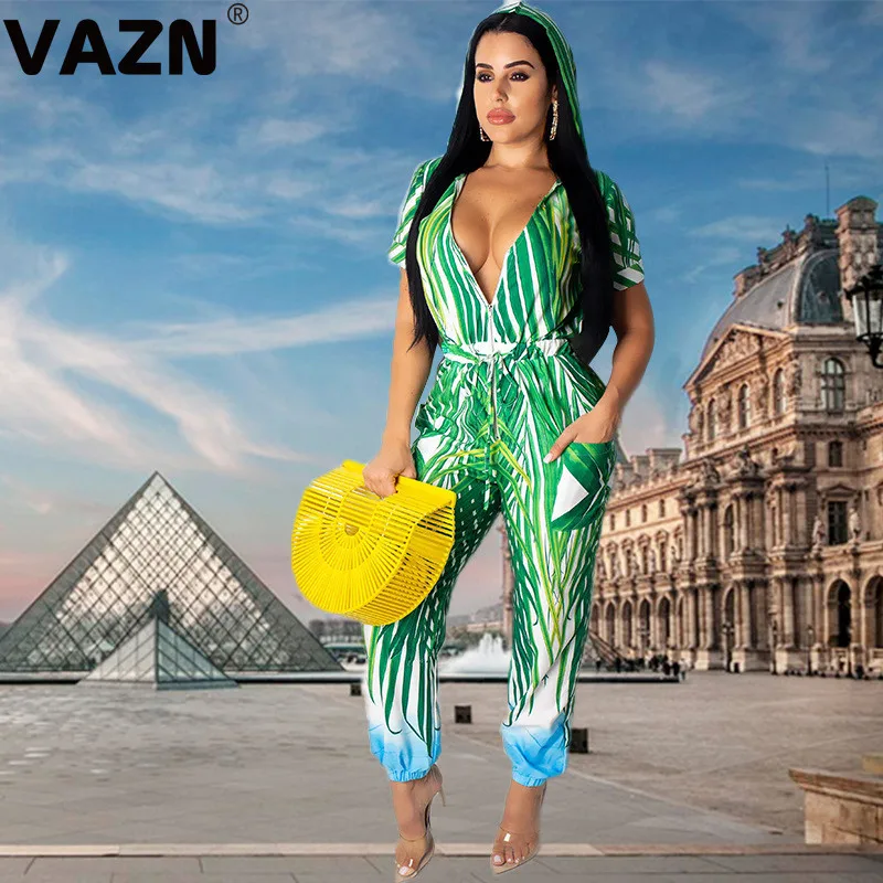 VAZN GMYF19381 новые модные женские облегающие Клубные снижающие возраст женский комбинезон с v-образным вырезом без рукавов длинные брюки Комбинезоны Сексуальная ветровка