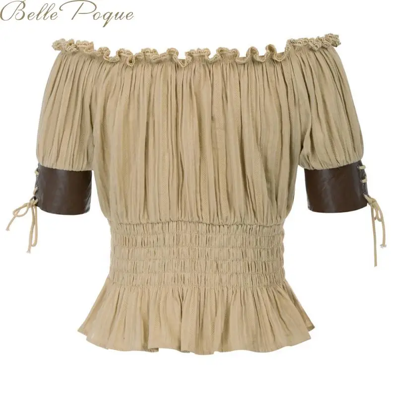 Belle Poque, женские топы, винтажная рубашка, с открытыми плечами, половина рукава, готические топы, Ретро стиль, для девушек, стимпанк, повседневная одноцветная футболка