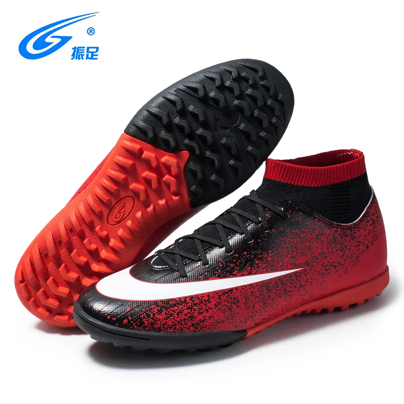 ZHENZU мужские высокие футбольные ботинки на плоской подошве классические футбольные ботинки женские кроссовки легкие детские Крытый газон Futsal - Цвет: Красный