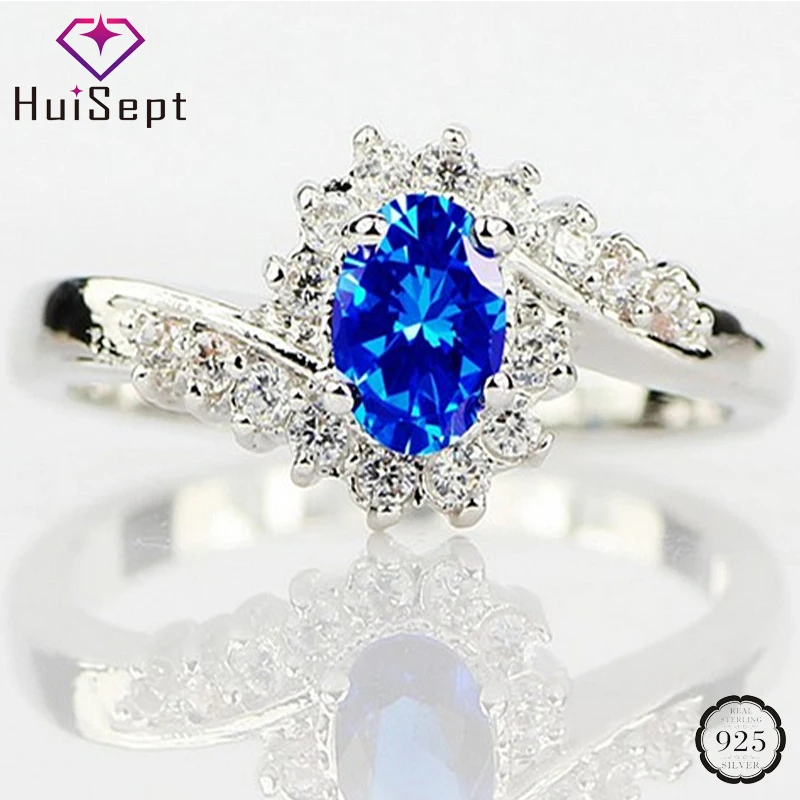 Кольцо HuiSept из серебра 925 пробы с искусственным Сапфиром И цирконом женские