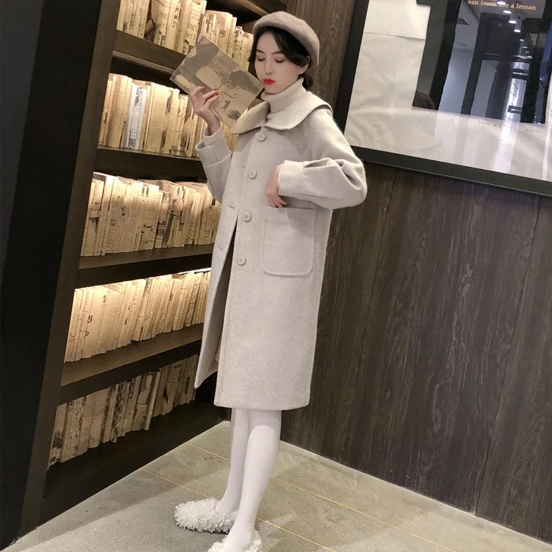 

Autumn Winter New Woolen Coat Fashion Thicken Warm Female Coat Women Long Single-breasted Solid Woolen Outwear