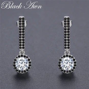 

Classic 2.7g 925 Sterling Silver Earring Black Spinel Drop Wedding Earrings for Women Fine Jewelry Bijoux T207