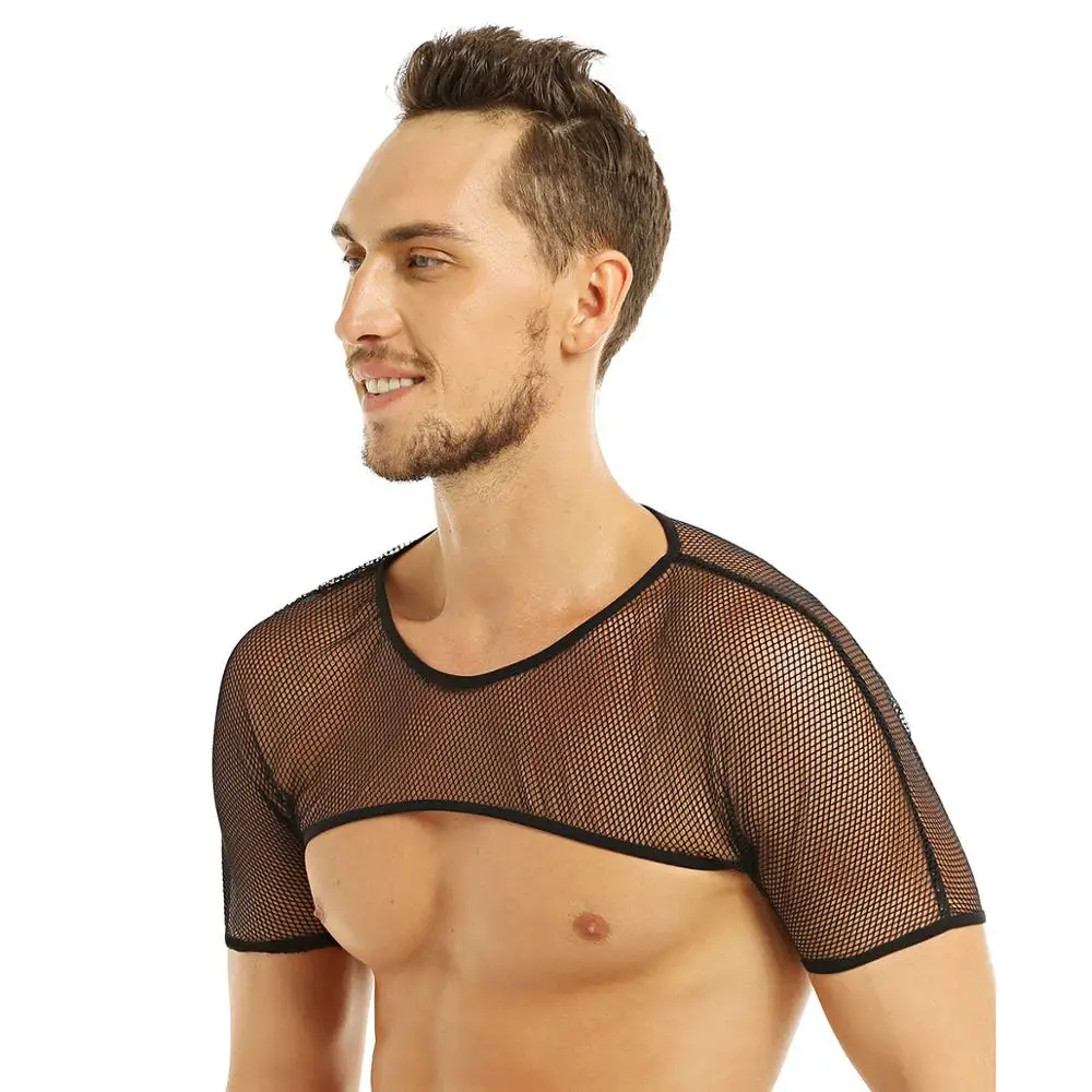 Сетчатый сетчатый топ MSemis для геев с коротким рукавом на плечевом ремне