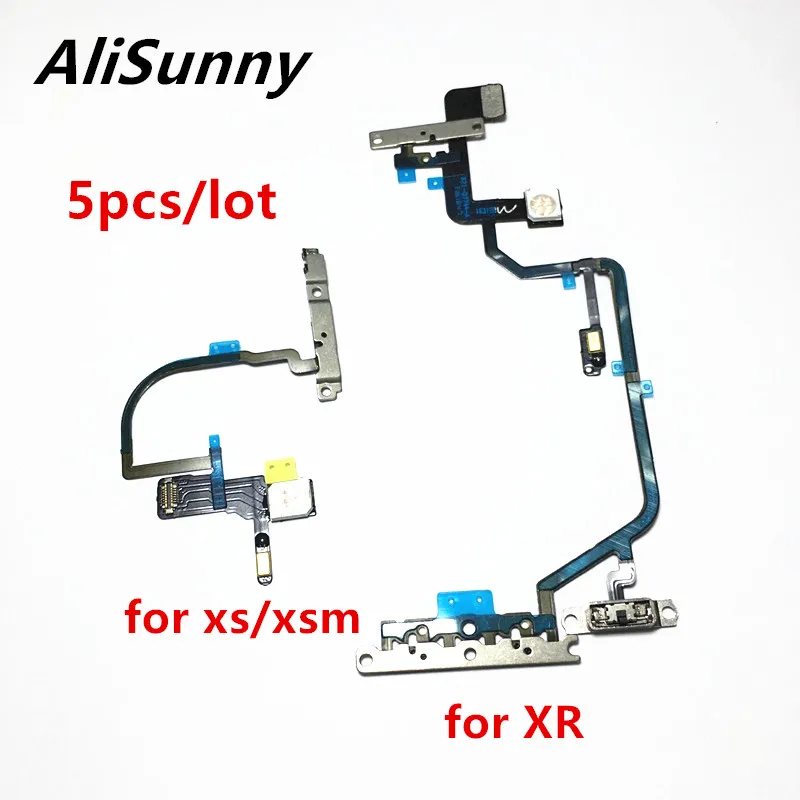 AliSunny 5pcs Power Button Flex Cable for XR XS Max On Off Volume Microphone Light Flash Ribbon With Metal Bracket | Мобильные