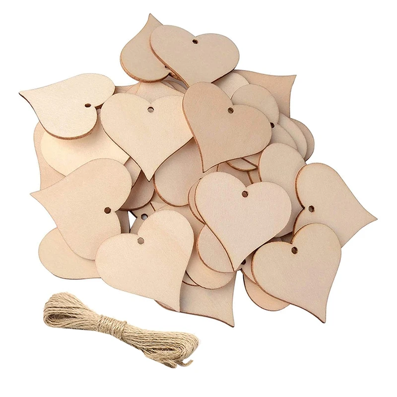 Promotion! 100Pcs 2 Inch Wooden Love Heart Shape Slices Blank Tags with Hole Unfinished Wood Cutout Labels Art Craft | Дом и сад