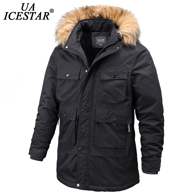

UAICESTAR Men Winter Jacket Parkas Coat Fashion Thicken Windproof Outdoor Military Warm Jackets Casual Multiple Pockets Men Coat