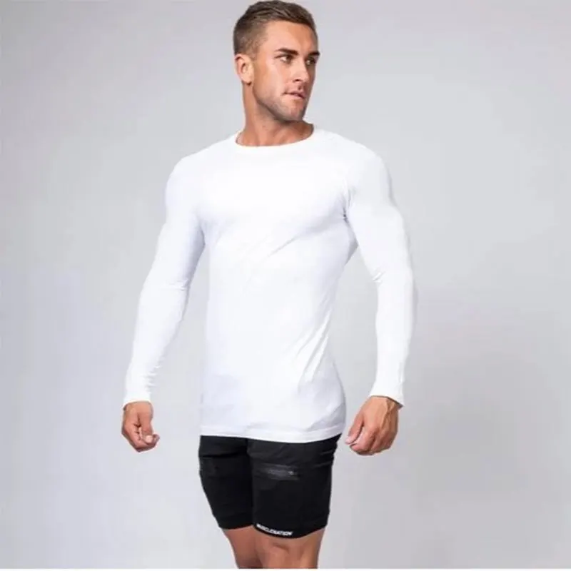 Рашгард с длинным рукавом для тренажерного зала, футболка для бега, Мужская компрессионная футболка для фитнеса, облегающая Базовая футболка для тренировок, Спортивная футболка, мужская одежда