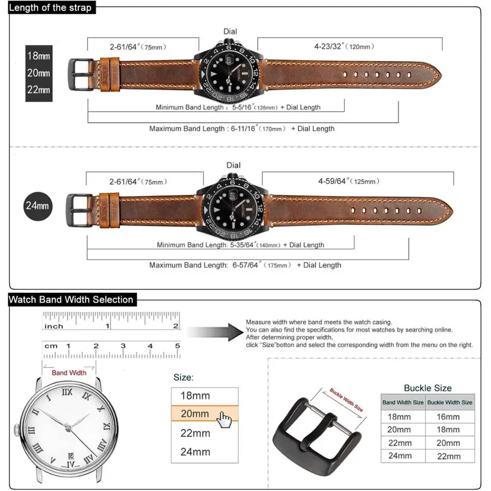 WOCCI часы из натуральной кожи ремешок для часов 18 мм 20 мм 22 мм 24 мм Бизнес Повседневный стиль коричневый черный мужской браслет заменить мужчин t