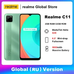 Realme C11 Global (RU) версия 2 ГБ 32 ГБ Bluetooth 5,0 смартфон MTK Helio G35 13MP AI двойная камера емкая батарея 5000 мАч