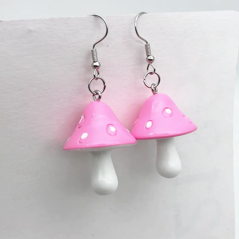 Mushroom & Daisy Dangle Earrings For Women - White Flower Hypoallergenic Fashion Jewelry