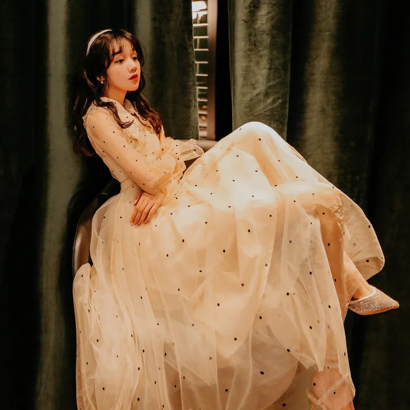 

Polka Dot Peter Pan Collar Victoria Fairy Mesh Dress Long Skirts