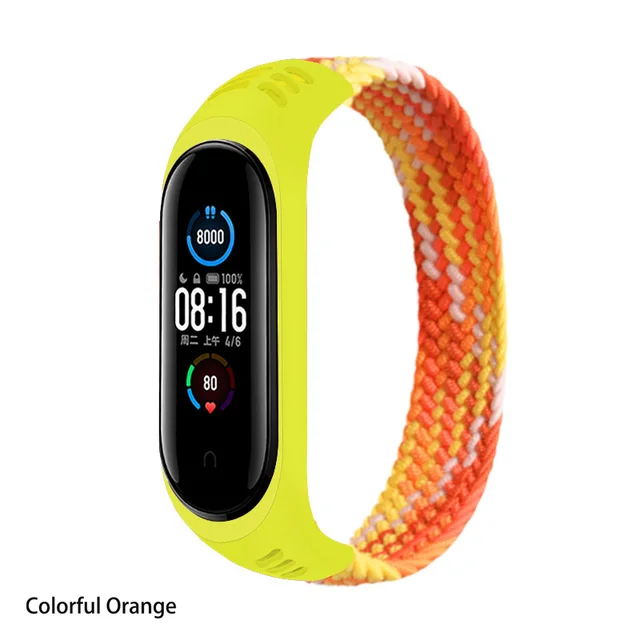 Nylon Braided Solo Loop for Xiaomi Mi band 5 6 Strap Bracelet belt Mi band 3 Miband 4 Wristband for xiaomi Mi band 7 5 watchband Rainbow orange 15