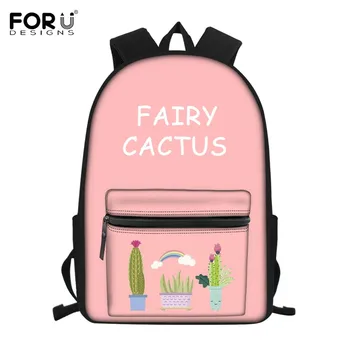 

FORUDESIGNS Fairy Ball Plant Cactus Printing School Bag for Teenagers Girls Pink Student Notebook Backpack Mochila Infantil 2019