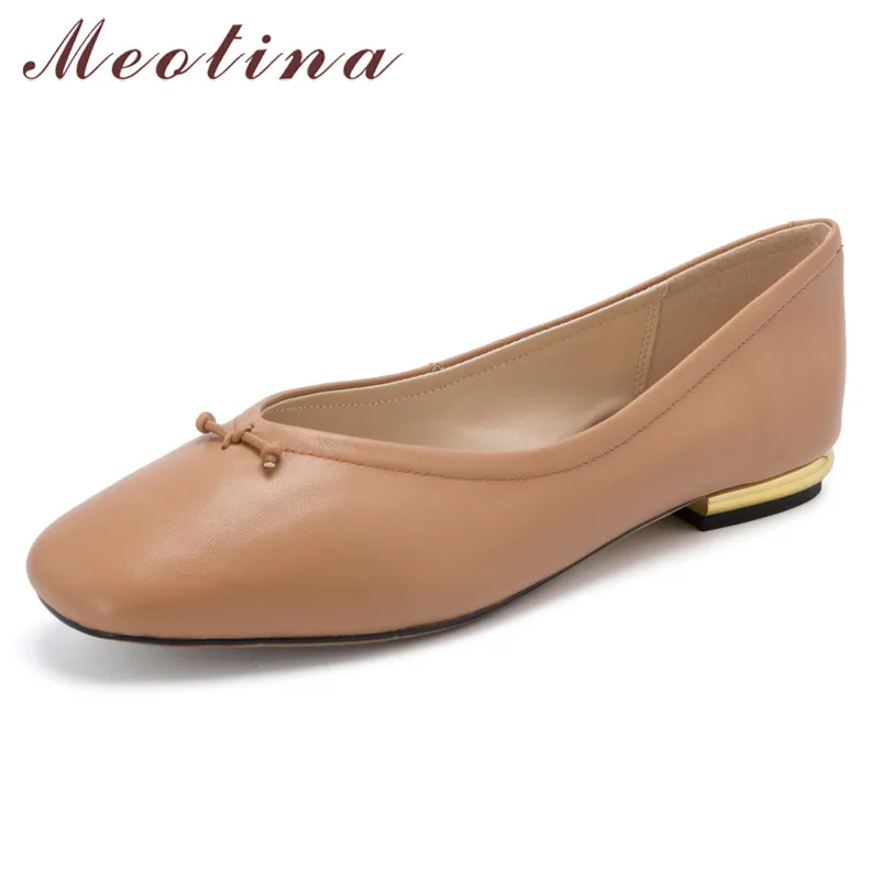 

Meotina Cow Leather Ballet Flats Shoes Women Natural Genuine Leather Flat Loafers Shoes Soft Square Toe Shoes Ladies Size 33-40