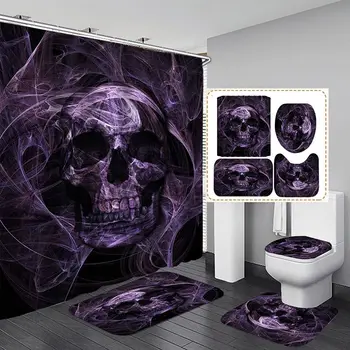 

1/3/4PCS Bathroom Sets Halloween Skull Shower Curtain Non-slip Mats Bath Carpets Toilet Seat Cover Floor Mat Bathroom Decor