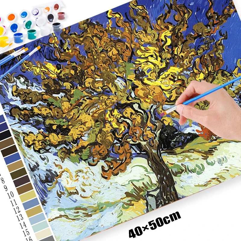 CHENISTORY Frame Landscape Diy Painting By Numbers Van Gogh Picture Acrylic Paint By Numbers Wall Art Picture By Numbers 60x75cm