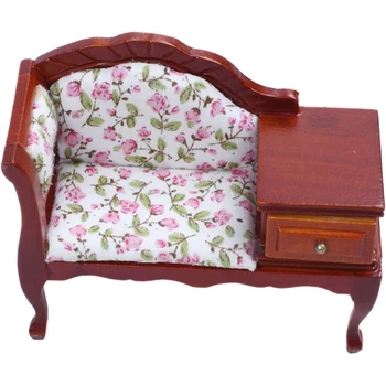 

1/12 Dollhouse Miniature Furniture Wooden Floral Recliner with Drawer