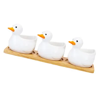 

1 Set Ceramic Seasoning Dish Duck Shape Dish Duck Meat Dish with Tray (White)