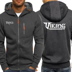 Vikings винтажный принт осень 2019 новые мужские толстовки уличная одежда с длинным рукавом Повседневная куртка на молнии флисовое пальто