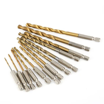

2020 Brand New 13pcs Drill Bits 1/4in Hex Shank HSS Titanium Coated Quick Change Replacement