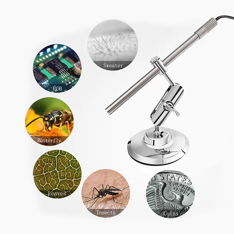 1080p USB Digital Microscope 3 In 1 Endoscope Camera IP67 1.0 mp 200X magnification 8 Leds Stand Magnifier Windows Android MAC