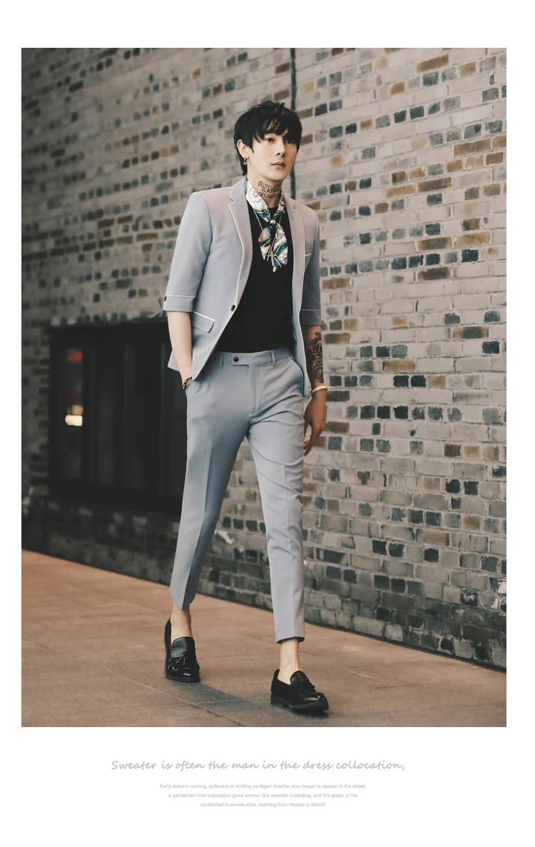 Мужские костюмы Slim Fit, комплект из 2 предметов, костюм Homme, белый, черный, свадебные смокинги для жениха, мужской деловой костюм с коротким рукавом, Terno