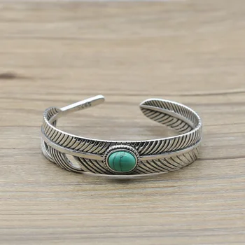 

Silver Style Creative Solid Feather Bangle Female Handmade Thai Silver Retro Bracelet Fashion Sterling Silver Jewelry
