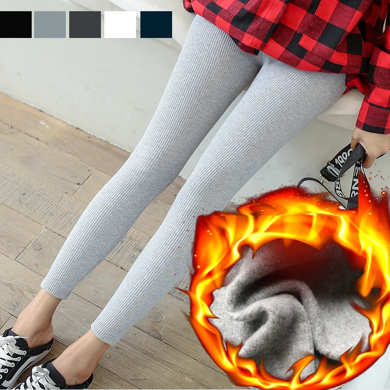 

Online Celebrity Hot Selling Ribbed Pattern Leggings High-waisted plus Velvet 2018 Autumn And Winter Vertical Stripe Outer Wear