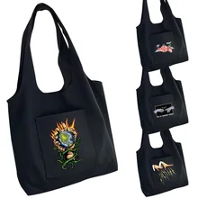Ladies Handbag Canvas Bag Shopper Print Portable Messenger One-shoulder Student Shopping Bag Foldable and ReusableTote Bag