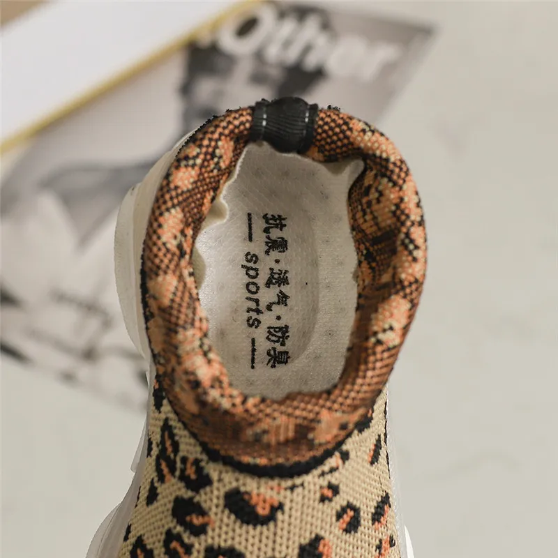Kids High Top Sneakers 2020 New Spring Autumn Boys Girls Socks Shoes Leopard Print Child Student Slip-on Running Shoes Soft Sole