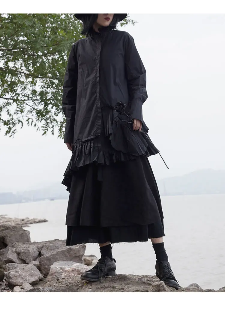 XITAO Харадзюку стиль нерегулярные женские топы и блузки размера плюс рубашка с кружевным стоячим воротником Женская одежда XJ2762