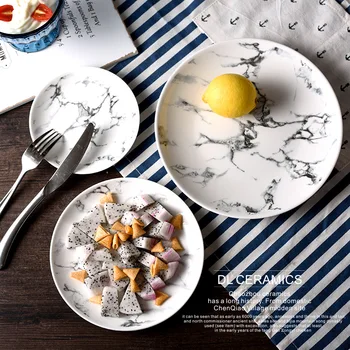 

Nordic Marble Plates Square Tableware Ceramic Dinner Set Gold Inlay Porcelain Dessert Tray Steak Salad Snack Cake Plates Decor