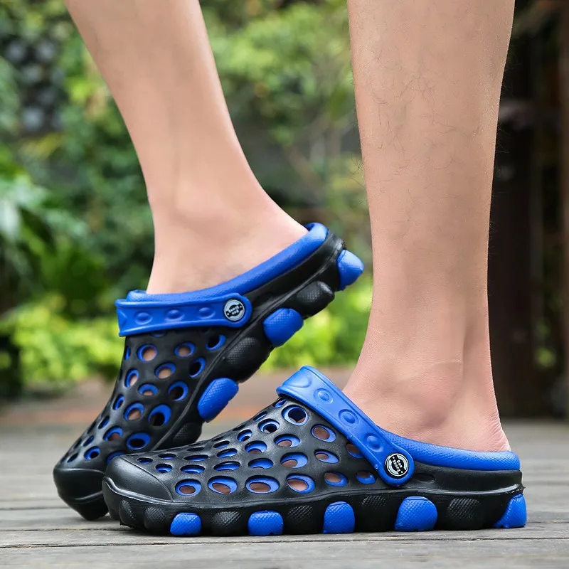 Новинка года; сезон весна-лето; стильные тапочки для мужчин в Корейском стиле; Модные прозрачные мокасины; модная пористая обувь для мужчин