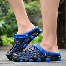 Новинка года; сезон весна-лето; стильные тапочки для мужчин в Корейском стиле; Модные прозрачные мокасины; модная пористая обувь для мужчин