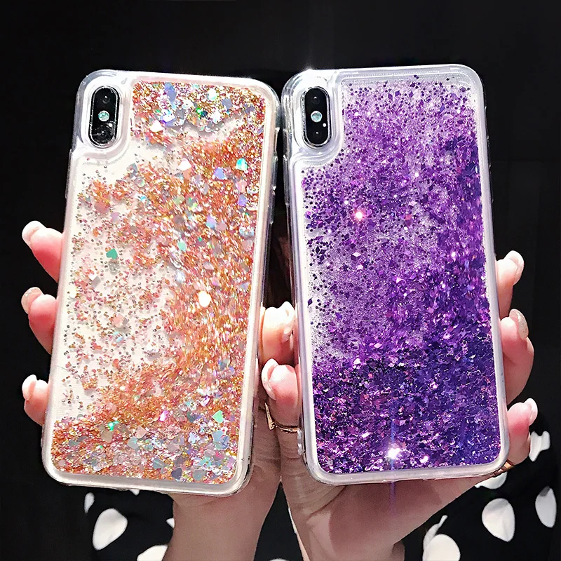 Розовый Блестящий чехол для телефона с сердечком iPhone XS Max X XR жидким песком 5S 6S 6 7 8