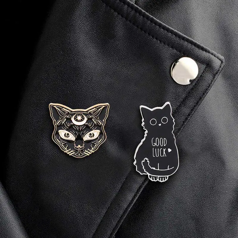 Простой Панк стиль черный кот леопард брошь Мультфильм Черный кот удача мешочек для брошек одежда нагрудные значки подарки