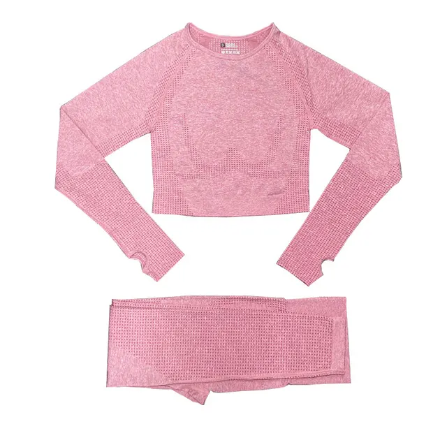 2/3/5PCS Women Sportswear Yoga Set Gym Clothing Tracksuit Long Sleeve Crop Top High Waist Seamless Leggings Fitness Sports Suits 2pcs pink