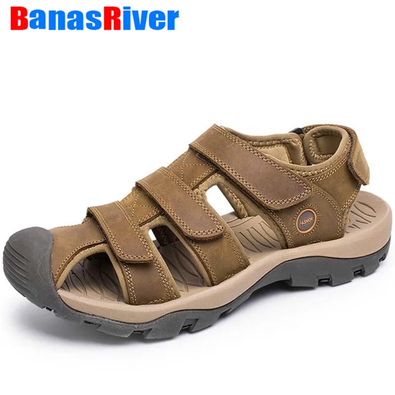 Модные летние туфли на плоской подошве; мужские сандалии из коровьей кожи; повседневные мужские пляжные кроссовки на нескользящей резиновой подошве; Zapatillas размера плюс 38-46