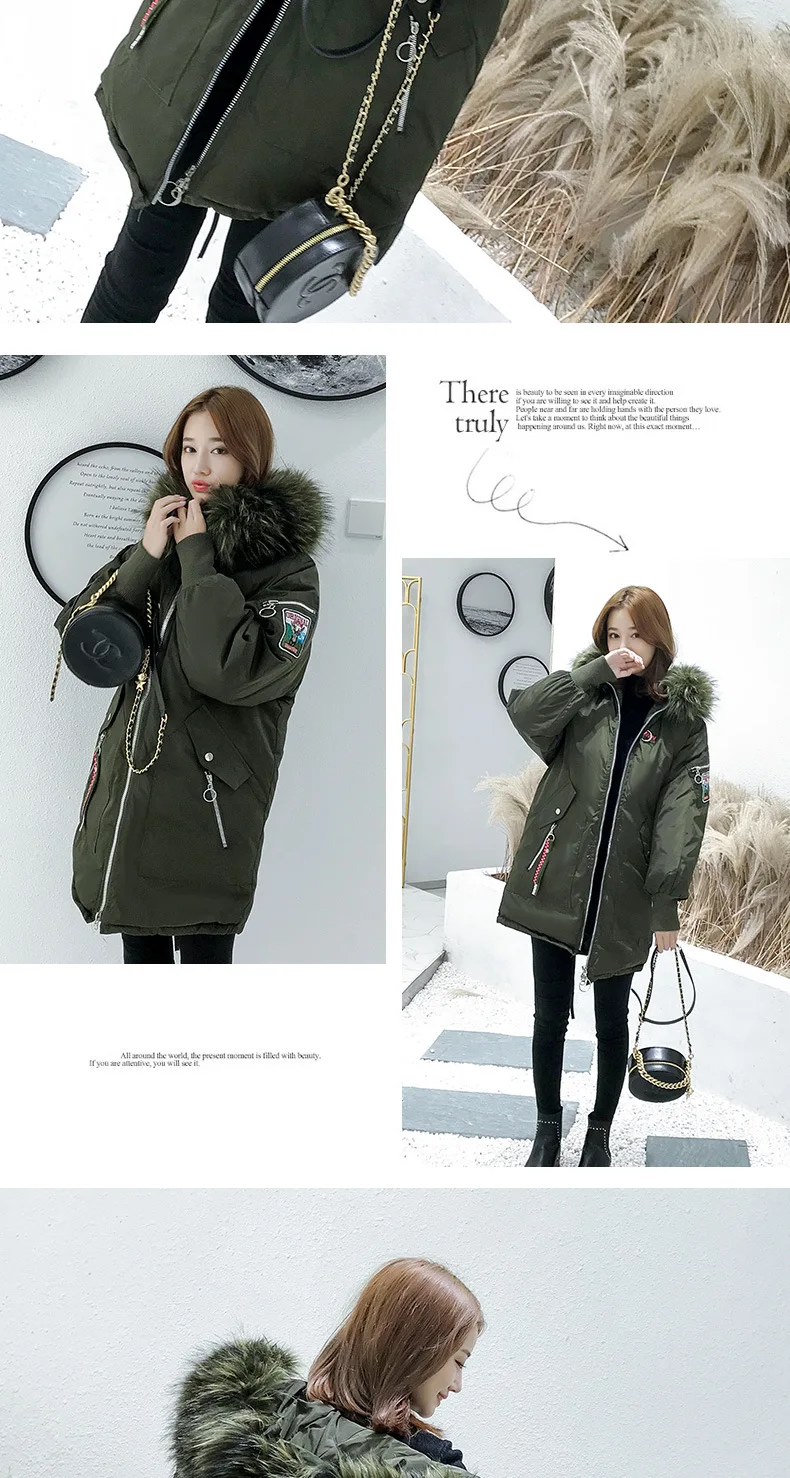 Off Season Winter Korean-style down Jacket Cotton-padded Clothes Women's Mid-length Large Fur Collar Cotton-padded Clothes Women
