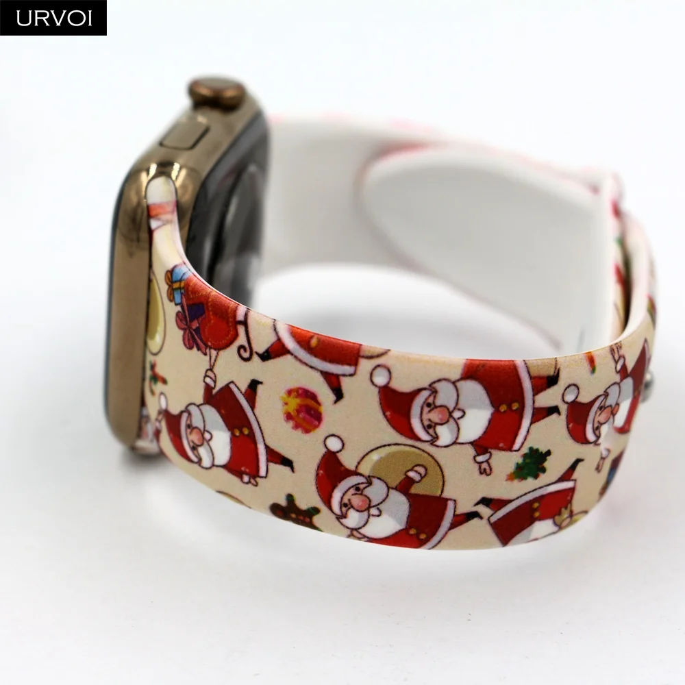 Спортивный ремешок с URVOI принтом для Apple Watch, серия 5, 4, 3, 2, 1, силиконовый ремешок с рождественским Сантой и снеговиком для iWatch, Рождественский подарок на запястье