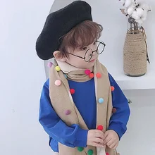 6 цветов, Осень-зима, унисекс, детский кашемировый шарф с большими кисточками и помпонами, Детские теплые шарфы для шеи, мягкий снуд на ощупь