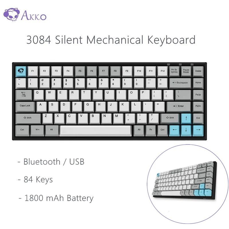 Оригинальная AKKO 3084 Бесшумная игровая механическая клавиатура Беспроводная Bluetooth тип c 84 клавишный Вишневый