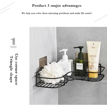 

Corner Bathroom Shelves Storage Wall Mounted Durable Shower Caddy Organizer Rack For Kitchen Toilet Shower Dorm Adhesive Hook