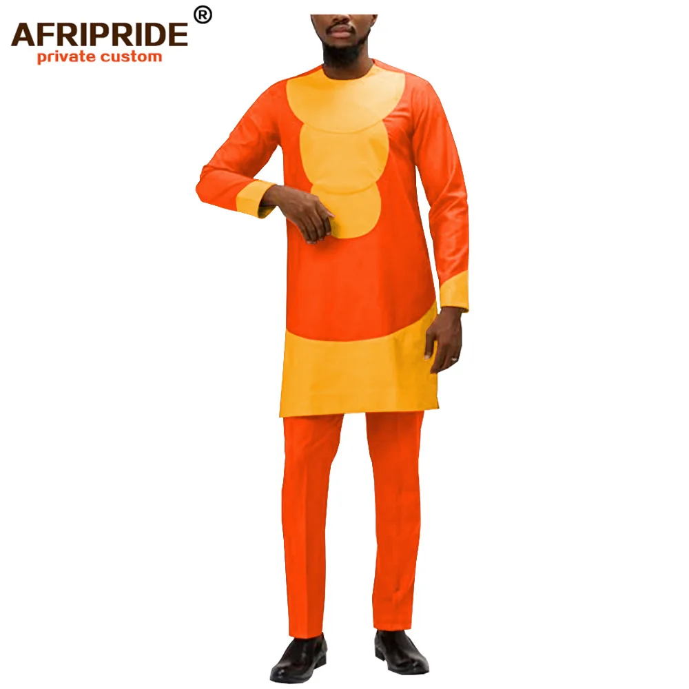 Africa ankara, весенне-осенние штаны, комплект для мужчин, AFRIPRIDE, длинный рукав, тянется по бокам, Раздельный топ+ штаны, Мужской Хлопковый комплект A1916009