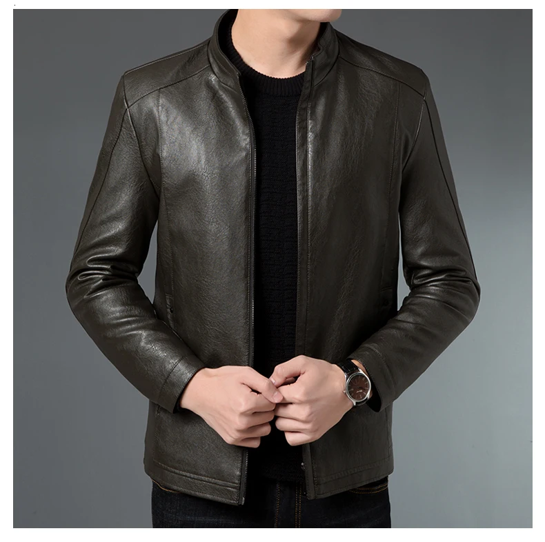 Winter Men's leather Jacket design stand collar Coat Men casual motorcycle leather coat Mens Sheepskin jackets Windbreaker Coats