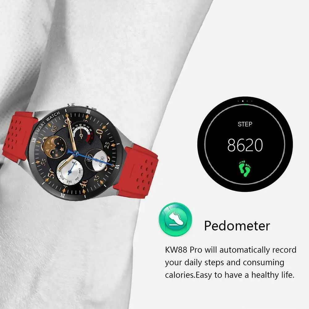 Смарт-часы KW88 Pro 3g gps wifi GB+ 16GB Bluetooth 4,0 с циферблатом 1. Четырехъядерный Смарт-часы 3g hz для универсального телефона