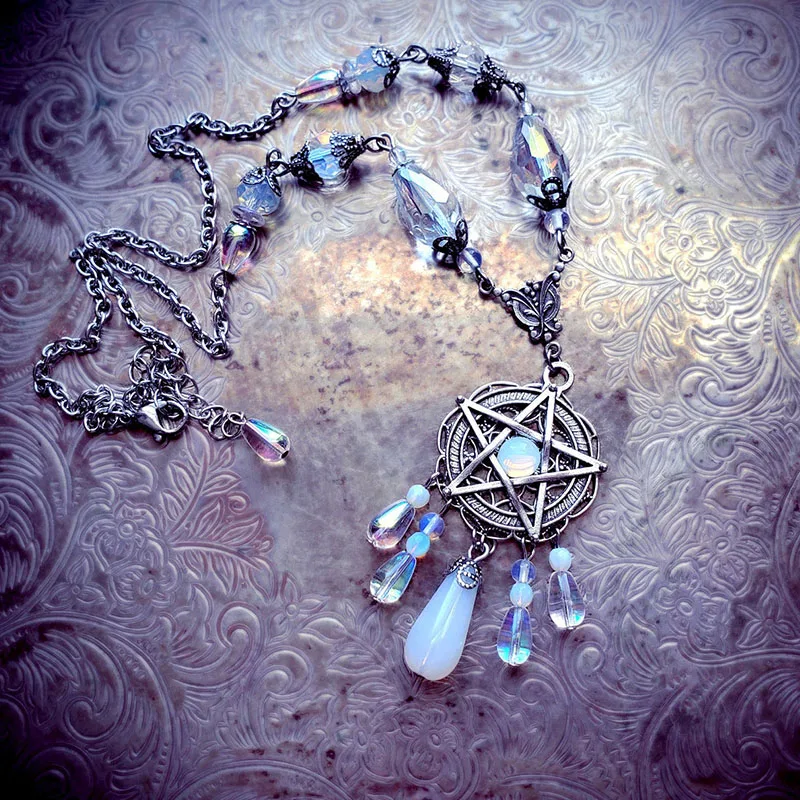 Triple Moon Necklace wiccan jewelry triple goddess pentacle necklace pentagram necklace pagan necklace - Image 2