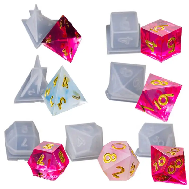 

7 Shapes Epoxy Mold Triangle Dice Fillet Shape DIY Crystal Multi-spec Digital Game High Mirror Dice Molds Silicone Mould Making