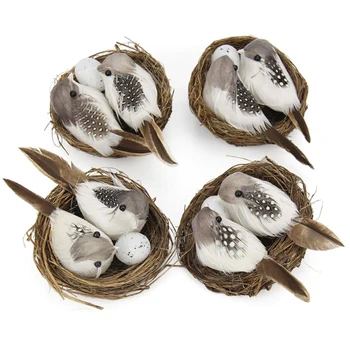 

1Set 9cm Circle Bird Cage Set Photography Props Gardening Decoration Simulation Fake Bird Nest Desktop Ornament